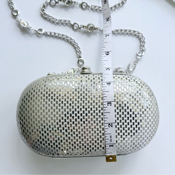 Vintage St. John Silver Satin Sequin Paillette Convertible Clutch Evening Bag